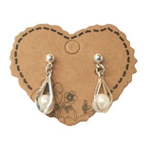 Vintage Faux Pearl Dangle Teardrop Earrings Sterling Silver Plated Post Screw